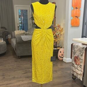 Mac Duggal Yellow Sequin Dress